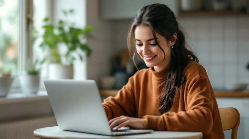 Frau am Laptop informiert sich ueber Weiterbildung in Esslingen