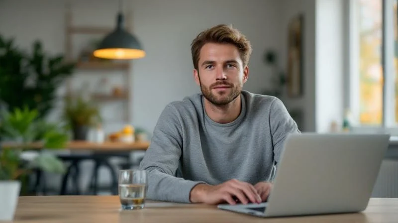 Mann liest Informationen zu IHK-Fortbildungen auf seinem Laptop in Esslingen am Neckar
