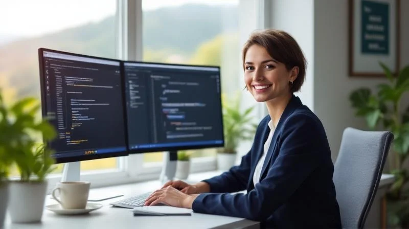 Quereinsteiger in Esslingen arbeitet im Homeoffice an KI-Workflows für die Automatisierungstechnik