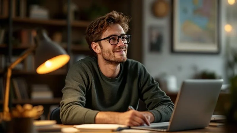 Mann plant seine berufliche Neuorientierung am Schreibtisch in Esslingen