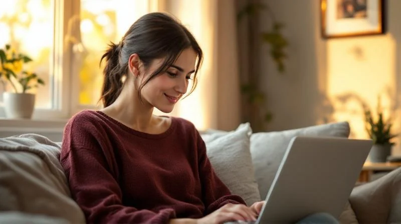 Frau lernt am Laptop in einem hellen Raum in Esslingen am Neckar